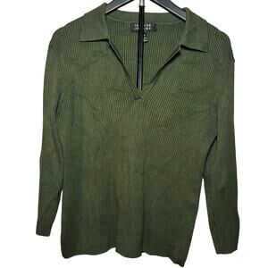 Spenser Jeremy Silk Ribbed Polo Sweater L Olive Green Y2K Office Siren Vintage